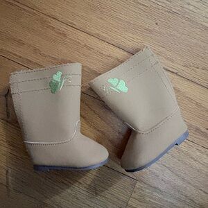 American Girl Tan Boots with Green Butterfly